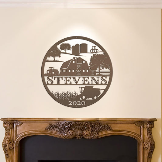 Custom Farm Sign With Combine and Tractor