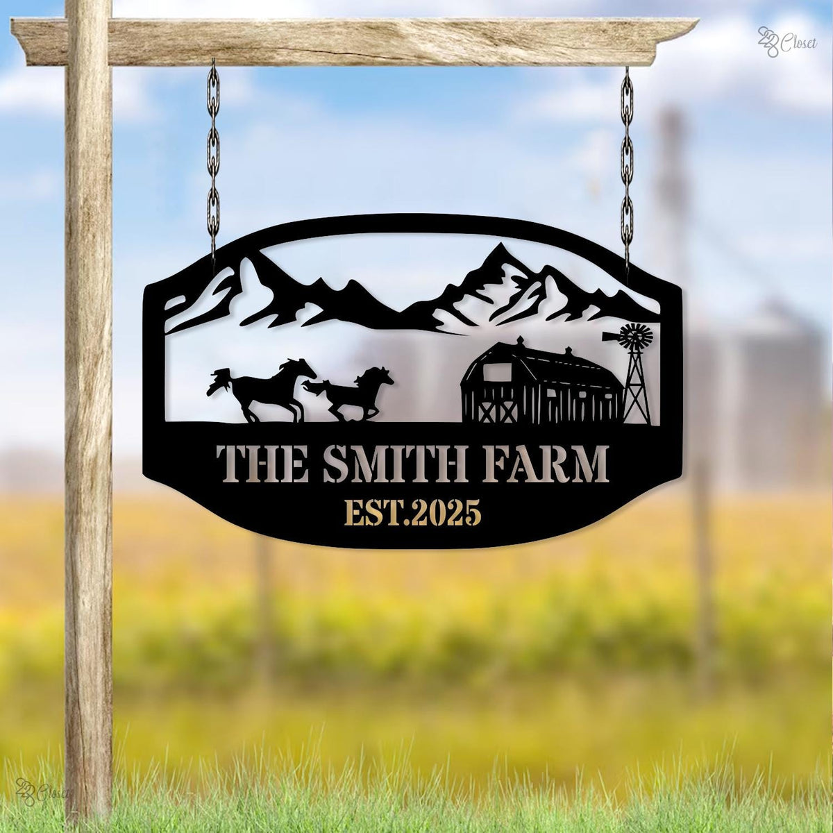 Custom Farm Metal Sign – Personalized Ranch Name Sign with Animals, Barn, Tractor Design Farmhouse Name Sign – Outdoor Decor Ranch Sign