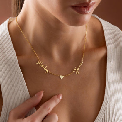 Personalized Name Necklace with Heart, Custom Gold Nameplate, Couples Necklace, Christmas Gift