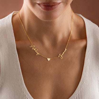 Name Necklace with Heart, Custom Couples Name Necklace, Name Necklace Gift for Wife, Two Name Necklace, Gift for Grandma, Mom Necklace