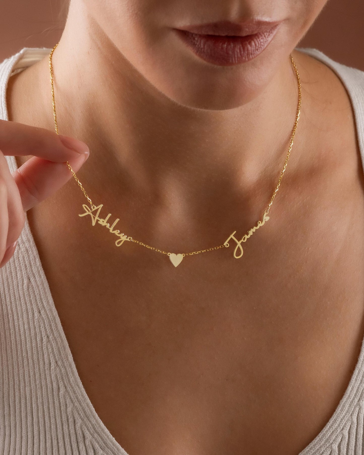 Name Necklace with Heart, Custom Couples Name Necklace, Name Necklace Gift for Wife, Two Name Necklace, Gift for Grandma, Mom Necklace