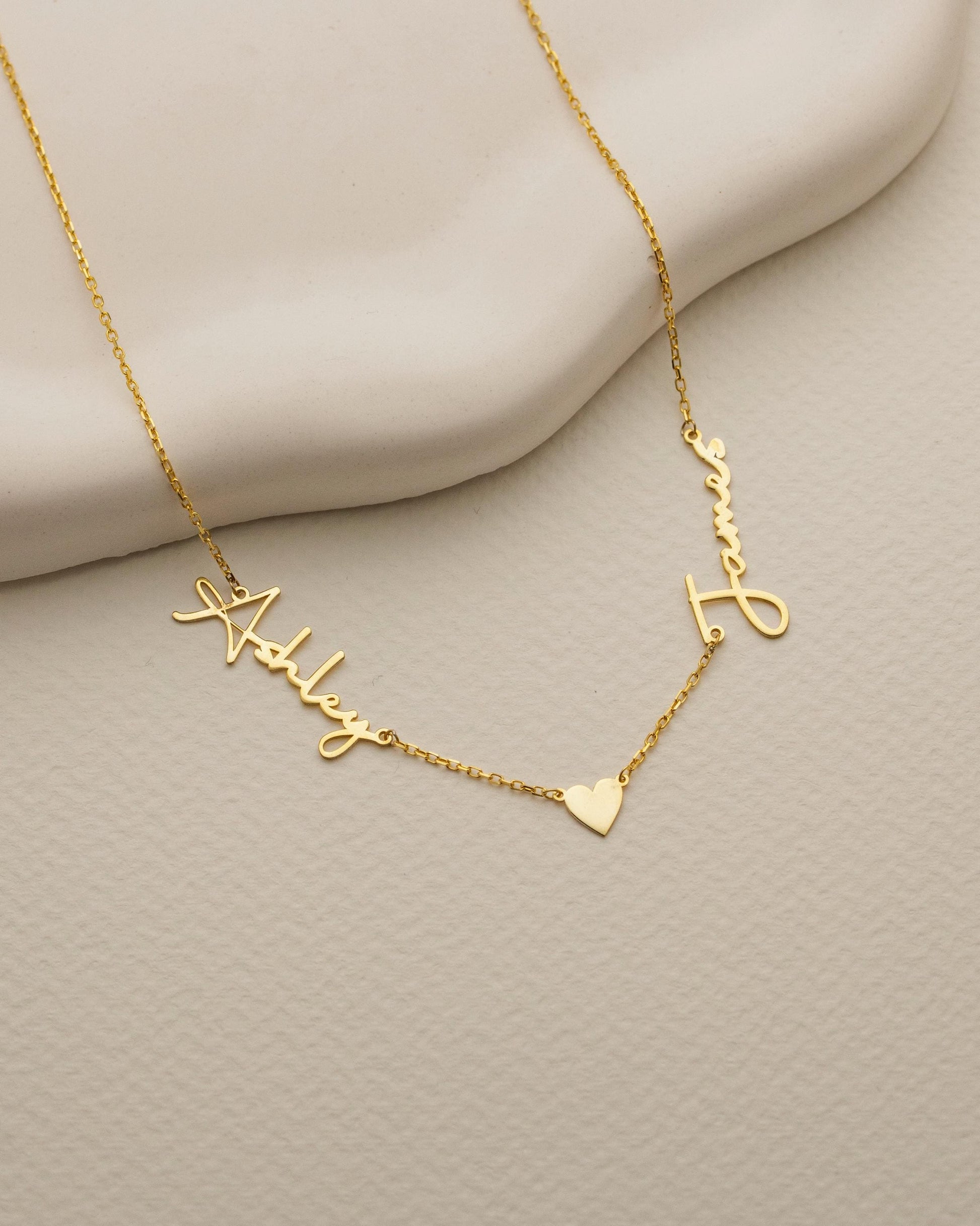 Name Necklace with Heart, Custom Couples Name Necklace, Name Necklace Gift for Wife, Two Name Necklace, Gift for Grandma, Mom Necklace