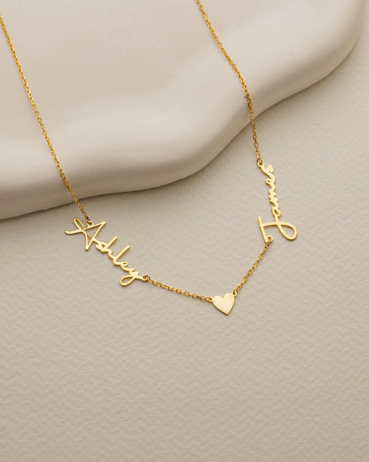 Name Necklace with Heart, Custom Couples Name Necklace, Name Necklace Gift for Wife, Two Name Necklace, Gift for Grandma, Mom Necklace