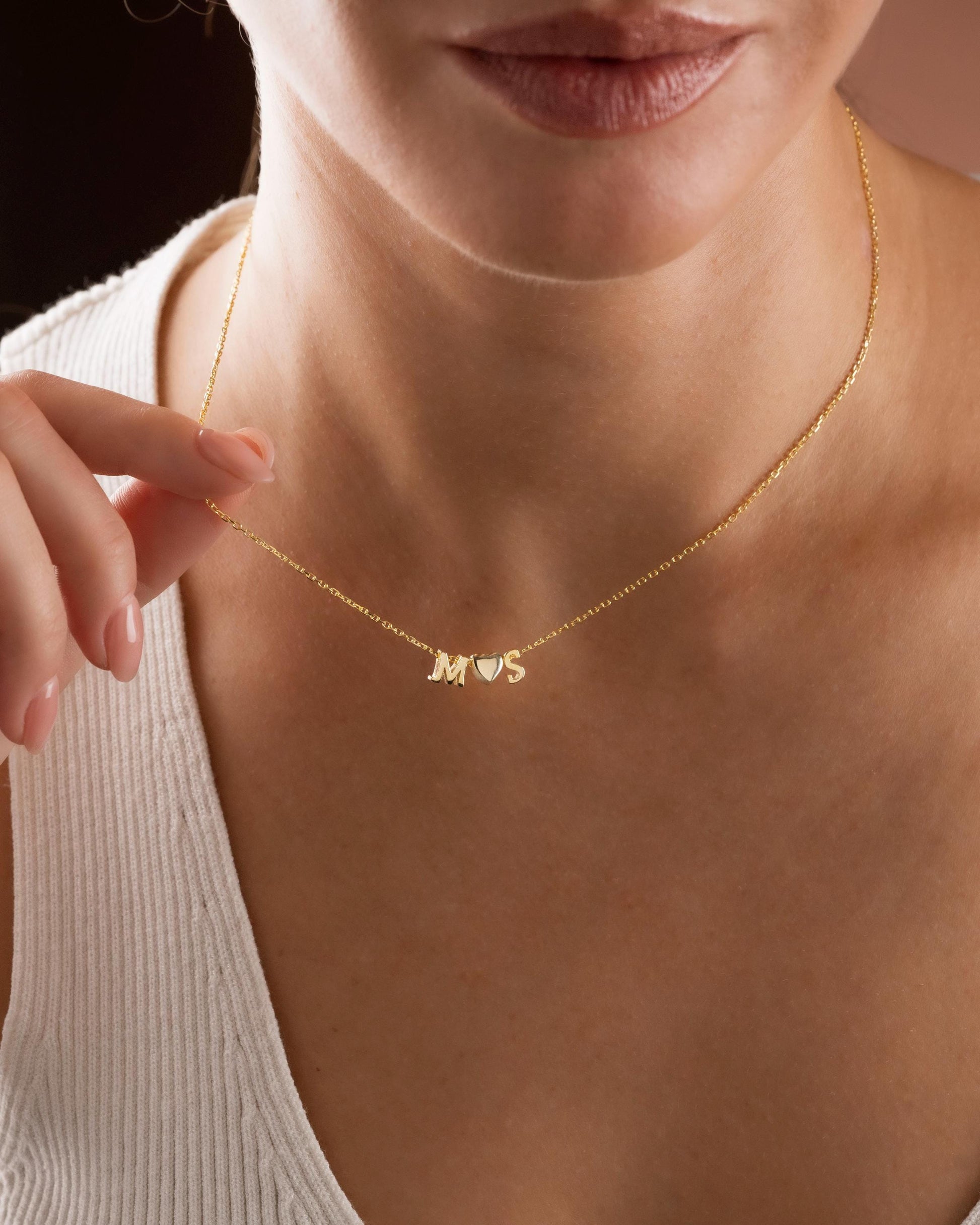 Gold Plated Initial Dainty Heart Necklace, Personalized Initial Necklace, Minimalist Necklace, Tiny Letter Necklace, Christmas Gift for her