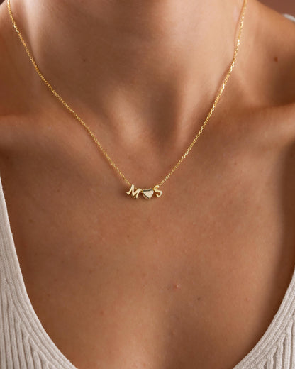Gold Heart Necklace with Initials, Personalized Letter Necklace, Dainty Initial Necklace, Christmas Gift, Gift for her, Minimalist Necklace