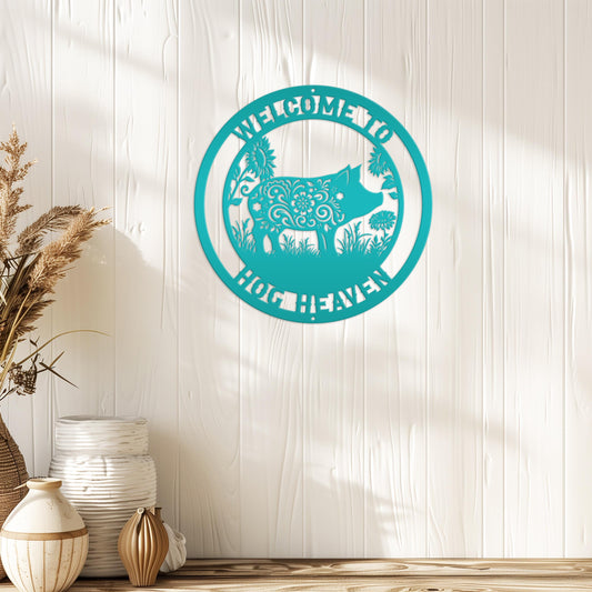 Metal Pig Sign- Rustic Farmhouse Decor - Custom Wall Hangings - Personalized Farmers Gift - Charming Outdoor Front Porch Decor