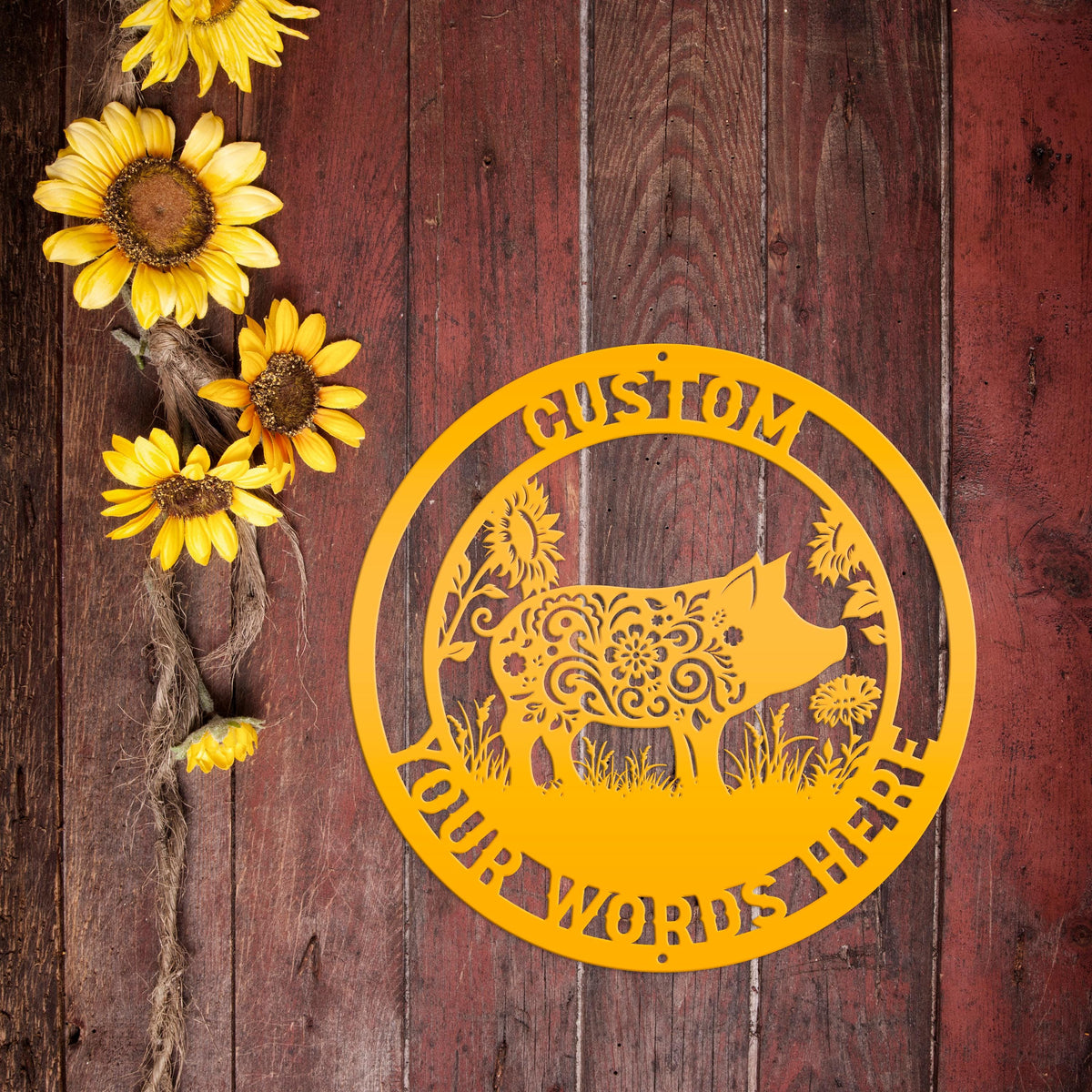 Metal Pig Sign- Rustic Farmhouse Decor - Custom Wall Hangings - Personalized Farmers Gift - Charming Outdoor Front Porch Decor
