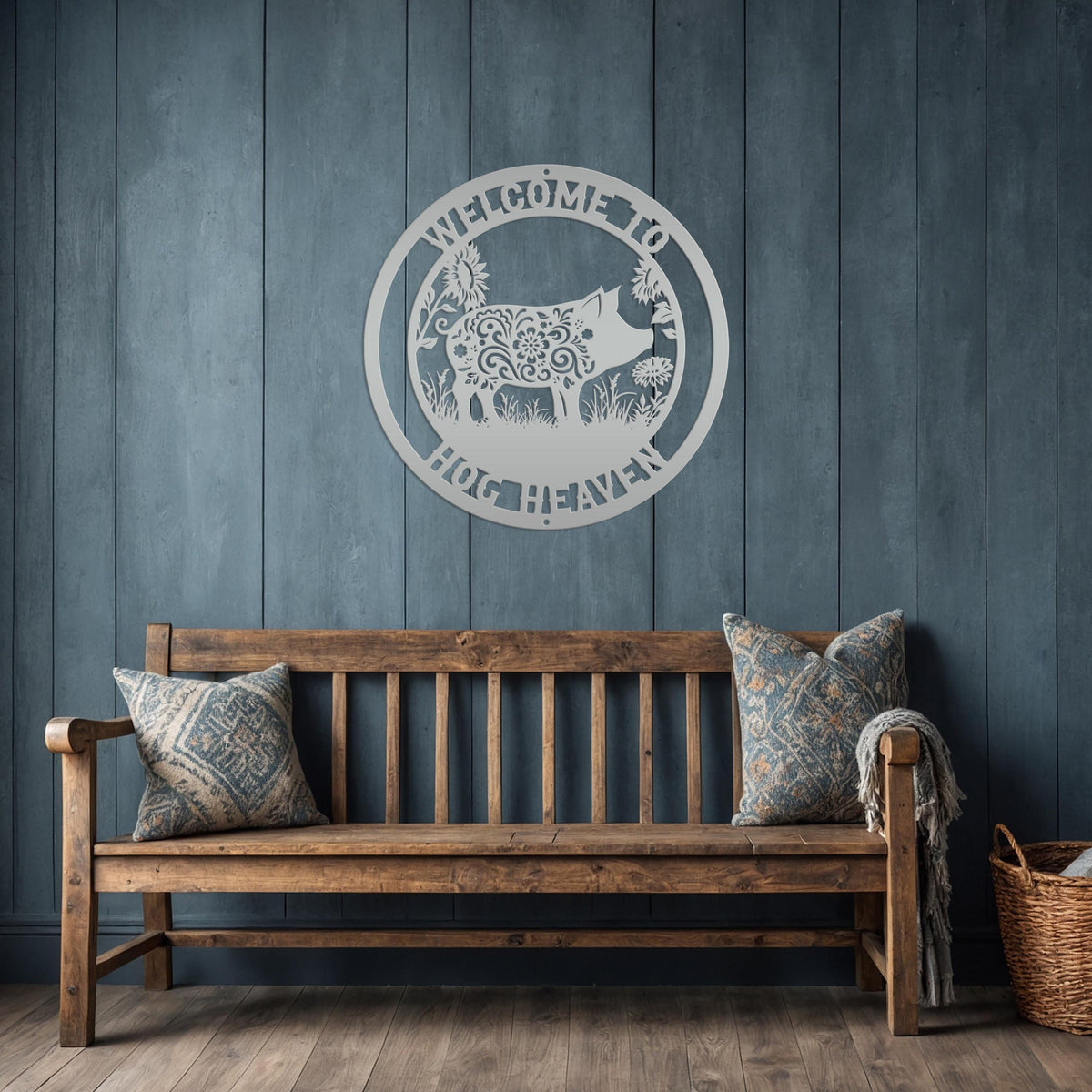Metal Pig Sign- Rustic Farmhouse Decor - Custom Wall Hangings - Personalized Farmers Gift - Charming Outdoor Front Porch Decor