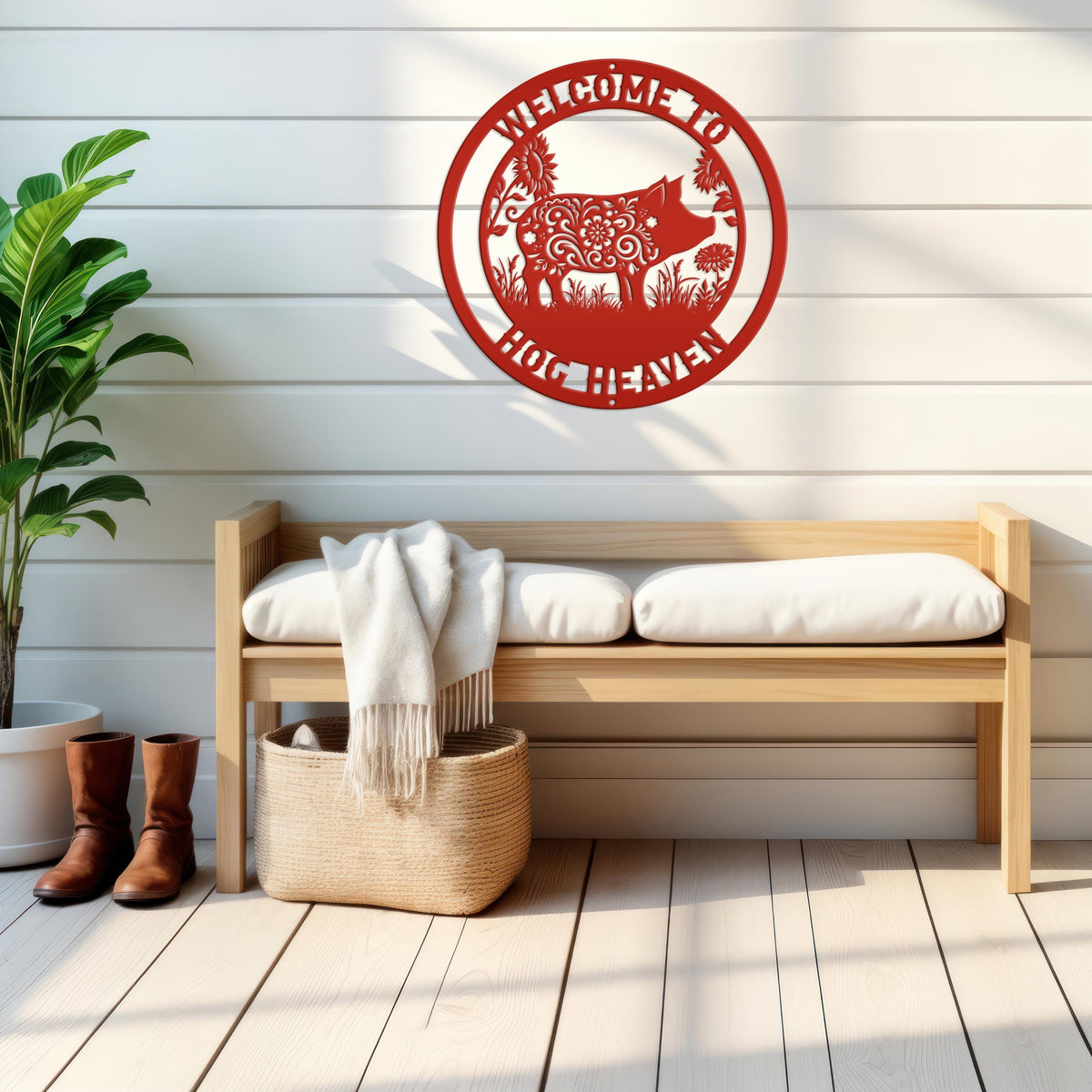 Metal Pig Sign- Rustic Farmhouse Decor - Custom Wall Hangings - Personalized Farmers Gift - Charming Outdoor Front Porch Decor