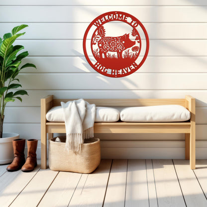 Metal Pig Sign- Rustic Farmhouse Decor - Custom Wall Hangings - Personalized Farmers Gift - Charming Outdoor Front Porch Decor
