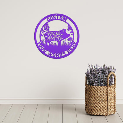 Metal Pig Sign- Rustic Farmhouse Decor - Custom Wall Hangings - Personalized Farmers Gift - Charming Outdoor Front Porch Decor