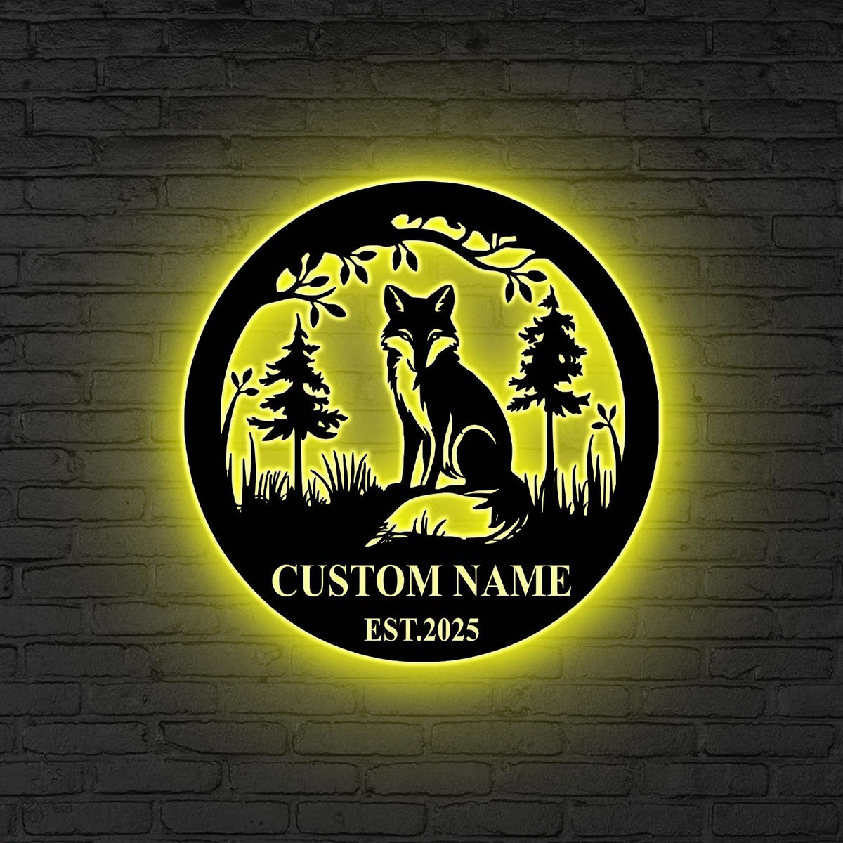 Custom Fox Metal Wall Art LED Light Personalized Fox Lover Name Sign Home Decor Kid Nursery Decoration Wild Animal Birthday Gift for him