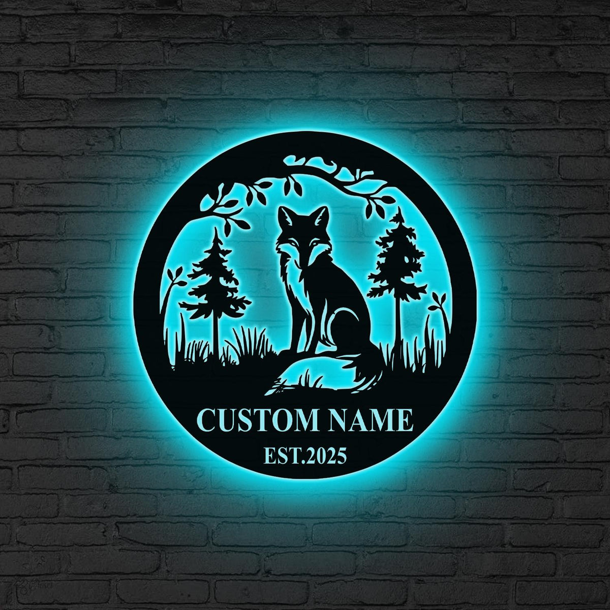 Custom Fox Metal Wall Art LED Light Personalized Fox Lover Name Sign Home Decor Kid Nursery Decoration Wild Animal Birthday Gift for him