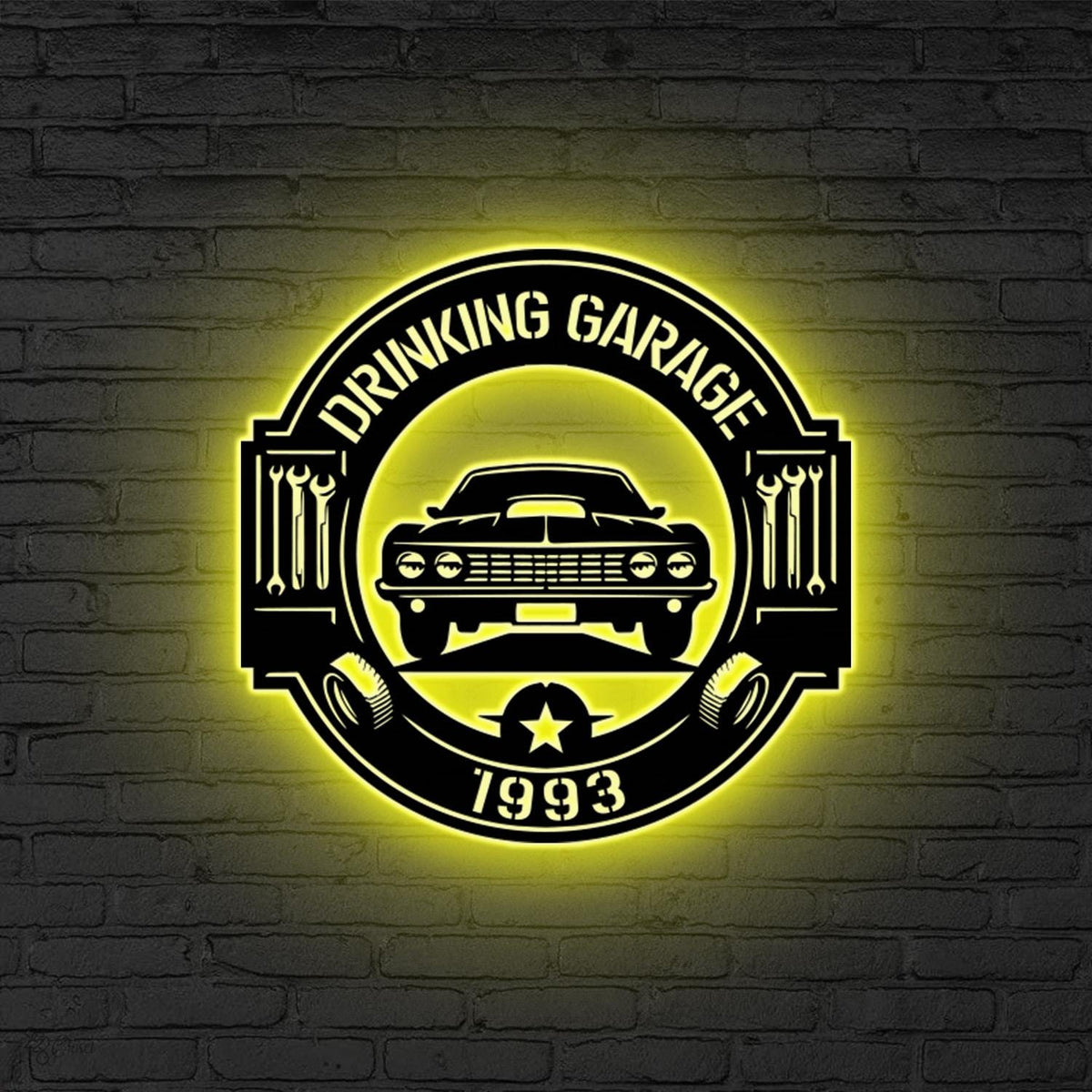 Custom Metal Garage Sign LED Light Personalized Mechanic Wall Art,Man Cave Decor,Garage Metal Plaque Garage Decor Dad Gift Father’s Day Gift
