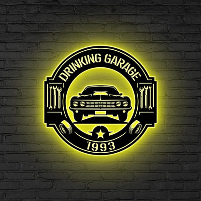 Custom Metal Garage Sign LED Light Personalized Mechanic Wall Art,Man Cave Decor,Garage Metal Plaque Garage Decor Dad Gift Father’s Day Gift