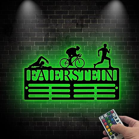 Custom Triathlon Medal Holder LED Sign Swim Bike Run Rack Triathlon Medal Hanger Medal Display for Runners, Triathlon Gifts Athlete Gift