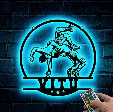 Custom Wrestling LED Light Sign Wrestler Name Sign Athlete Gift Sports Room Decor Xmas Gift for Boys Wrestling Sign Wrestling Wall Decor