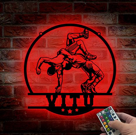 Custom Wrestling LED Light Sign Wrestler Name Sign Athlete Gift Sports Room Decor Xmas Gift for Boys Wrestling Sign Wrestling Wall Decor