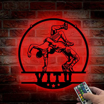 Custom Wrestling LED Light Sign Wrestler Name Sign Athlete Gift Sports Room Decor Xmas Gift for Boys Wrestling Sign Wrestling Wall Decor