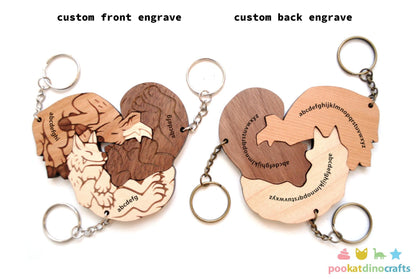 Interlocking Wolf, Dog, and Deer heart Keychains - Family, Friendship, Poly Relationship couple keychain set