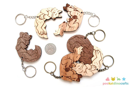 Interlocking Wolf, Dog, and Deer heart Keychains - Family, Friendship, Poly Relationship couple keychain set