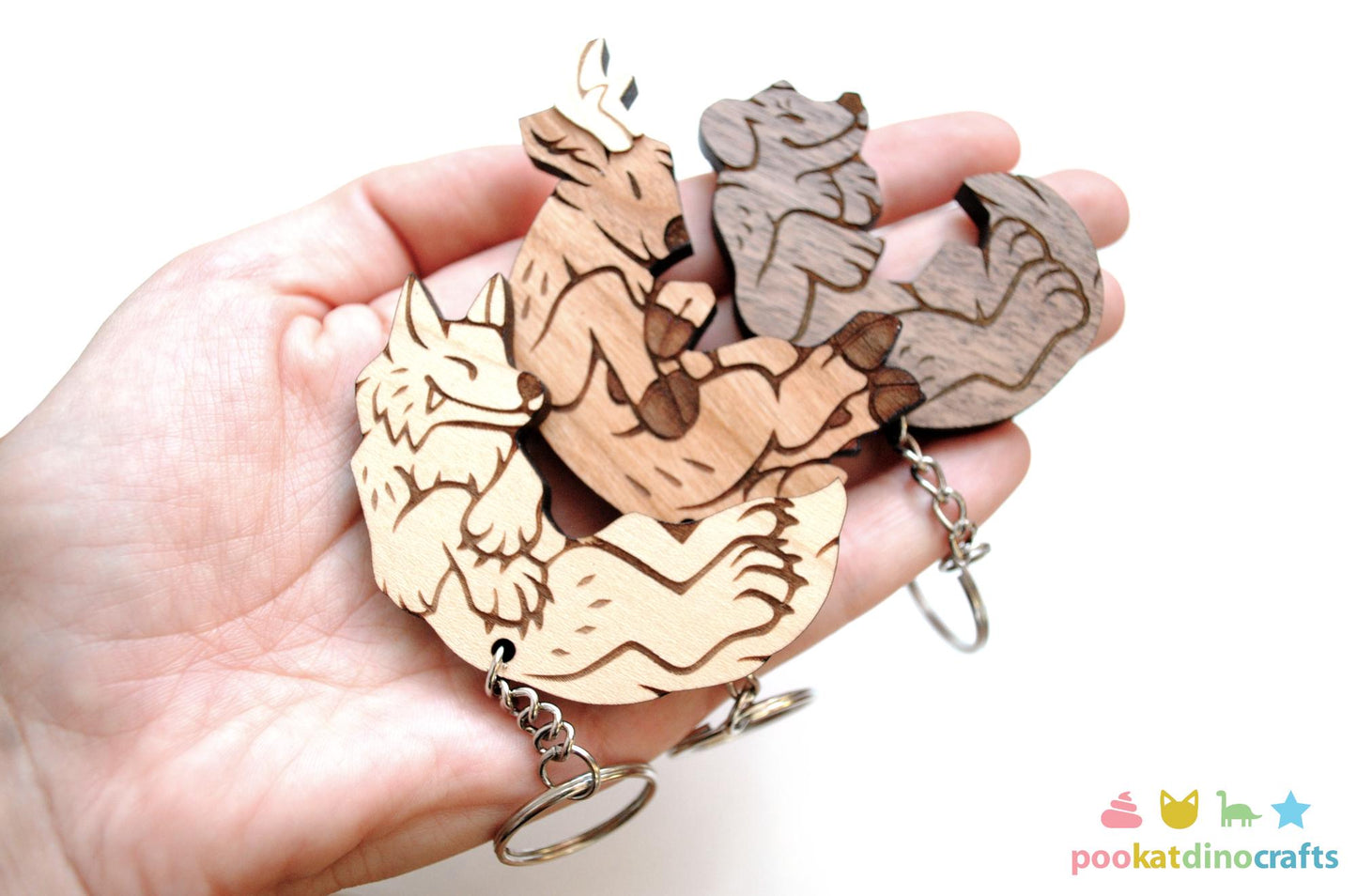 Interlocking Wolf, Dog, and Deer heart Keychains - Family, Friendship, Poly Relationship couple keychain set