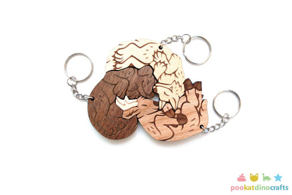 Interlocking Wolf, Dog, and Deer heart Keychains - Family, Friendship, Poly Relationship couple keychain set
