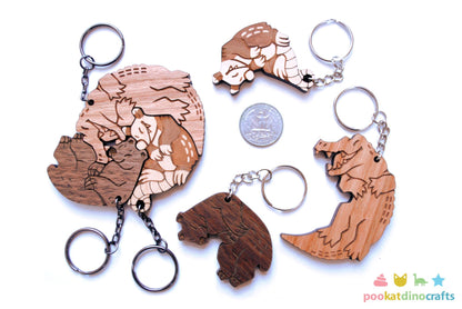 Interlocking Gator Bear and Possum keychain set - Family, Friendship, Poly Relationship couple keychains