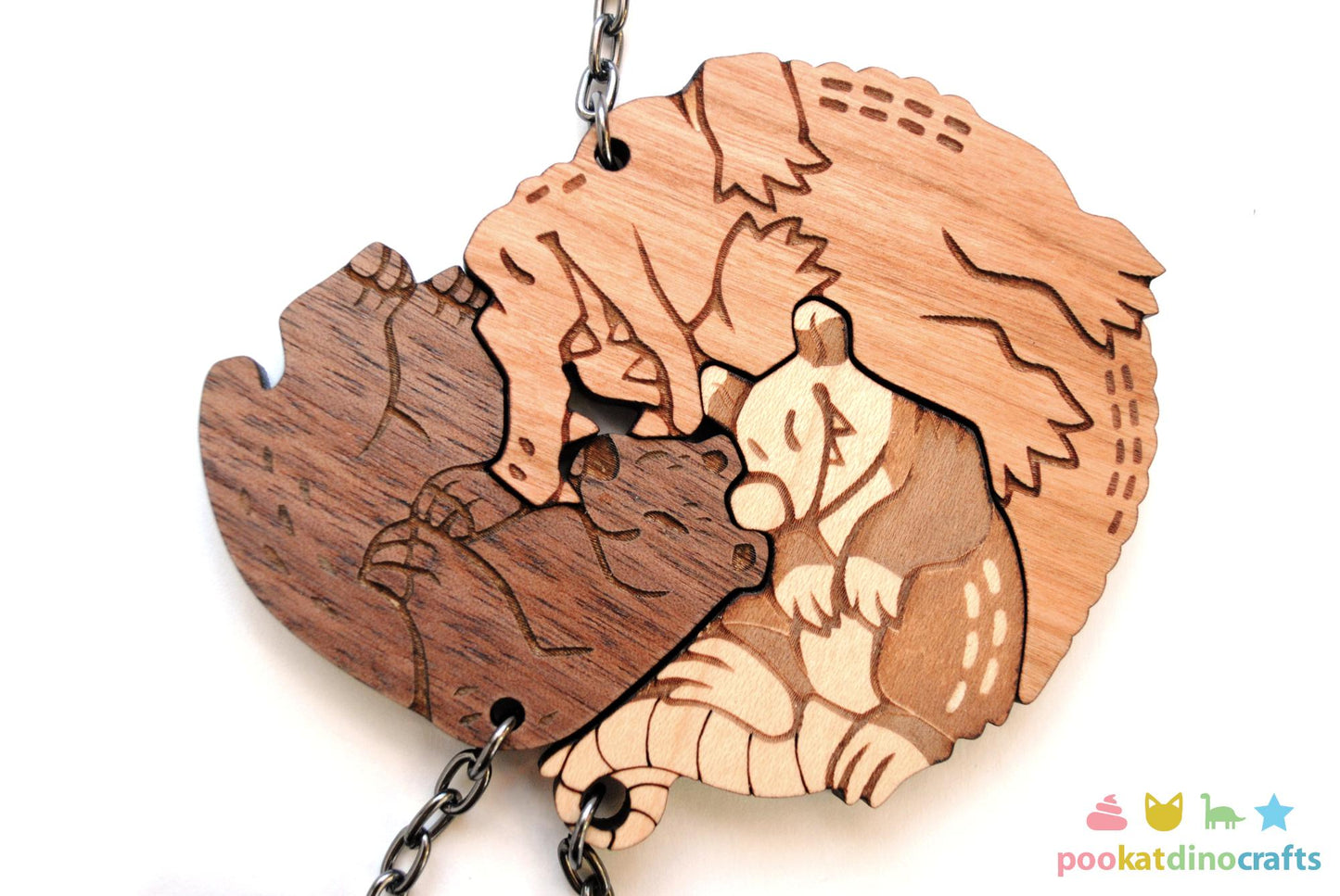 Interlocking Gator Bear and Possum keychain set - Family, Friendship, Poly Relationship couple keychains