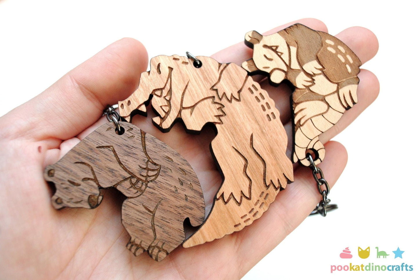 Interlocking Gator Bear and Possum keychain set - Family, Friendship, Poly Relationship couple keychains