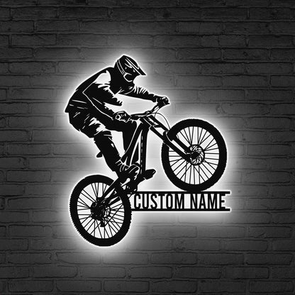 Custom Mountain Bike Metal Sign LED Lights,Bike Wall Art,Mountain Bike Decor,Personalized Biker Name Sign,Outdoor Decor,Biker Gift Xmas Gift