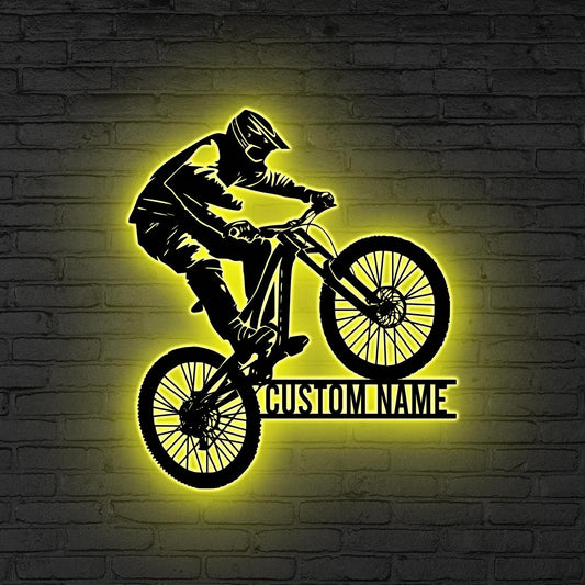 Custom Mountain Bike Metal Sign LED Lights,Bike Wall Art,Mountain Bike Decor,Personalized Biker Name Sign,Outdoor Decor,Biker Gift Xmas Gift