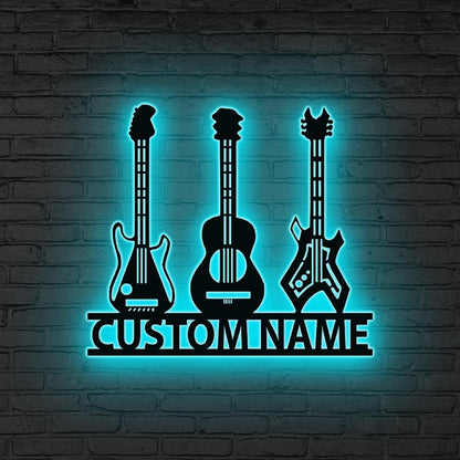 Personalized Guitar Metal Sign LED Lights, Custom Music Studio Decor,Gift for Guitar Player,Acoustic Guitar Sign,Music Lover Gift Music Room
