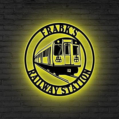 Custom Railroad Metal Wall Art LED Light,Personalized Train Metal Wall Decor,Train Driver Gift,Railway Sign,Railroad Sign,Train Station Gift