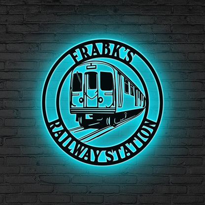 Custom Railroad Metal Wall Art LED Light,Personalized Train Metal Wall Decor,Train Driver Gift,Railway Sign,Railroad Sign,Train Station Gift