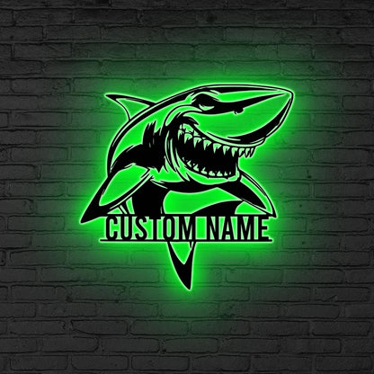 Personalized Great White Shark Metal Wall Art LED Light Personalized Shark Lover Name Sign Beach House Decor Boy Nursery Decoration Xmas
