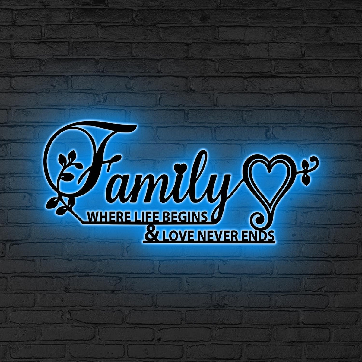 Family Metal Word Art LED lights Family Where Life Begins Family Metal Sign Housewarming Gifts Closing Gifts Farmhouse Decor Home Decor