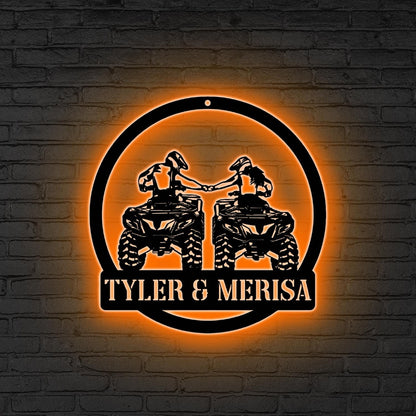 Custom Name UTV Metal Sign with Led Lights, Personalized Off-Road Adventure Sign, Side by Side LED Wall Art, Mountain UTV Sign,Quad Bike Art