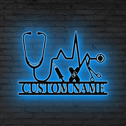 Custom Medical Symbol Caduceus Wall Art LED Lights, Personalized Doctor Name Sign, Doctor Office Sign, Doctor Gift, Medical Student gift