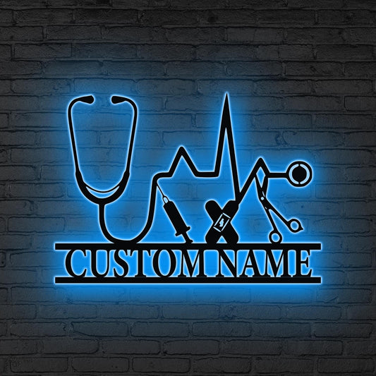 Custom Medical Symbol Caduceus Wall Art LED Lights, Personalized Doctor Name Sign, Doctor Office Sign, Doctor Gift, Medical Student gift