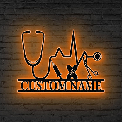 Custom Medical Symbol Caduceus Wall Art LED Lights, Personalized Doctor Name Sign, Doctor Office Sign, Doctor Gift, Medical Student gift