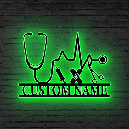 Custom Medical Symbol Caduceus Wall Art LED Lights, Personalized Doctor Name Sign, Doctor Office Sign, Doctor Gift, Medical Student gift