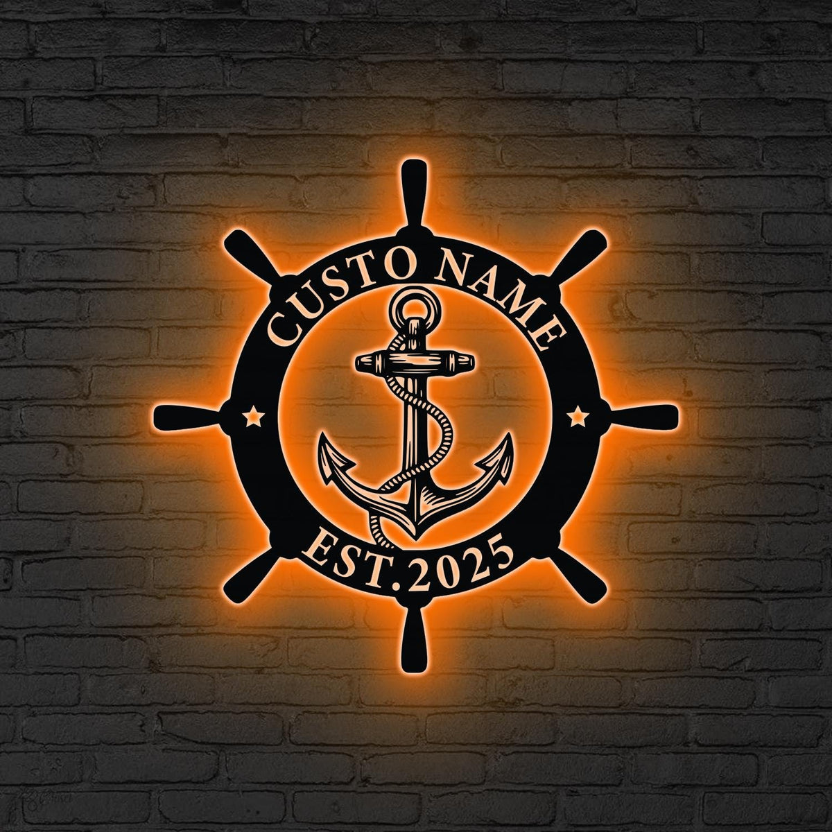 Custom Ship Wheel And Anchor Metal Wall Art LED Light Personalized Nautical Family Name Sign Home Decor Housewarming Gift Wedding Gift
