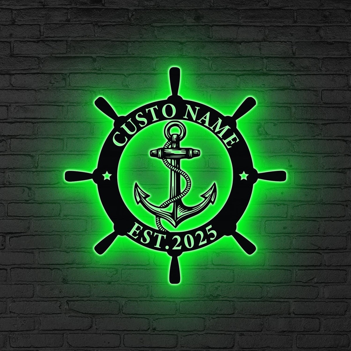 Custom Ship Wheel And Anchor Metal Wall Art LED Light Personalized Nautical Family Name Sign Home Decor Housewarming Gift Wedding Gift