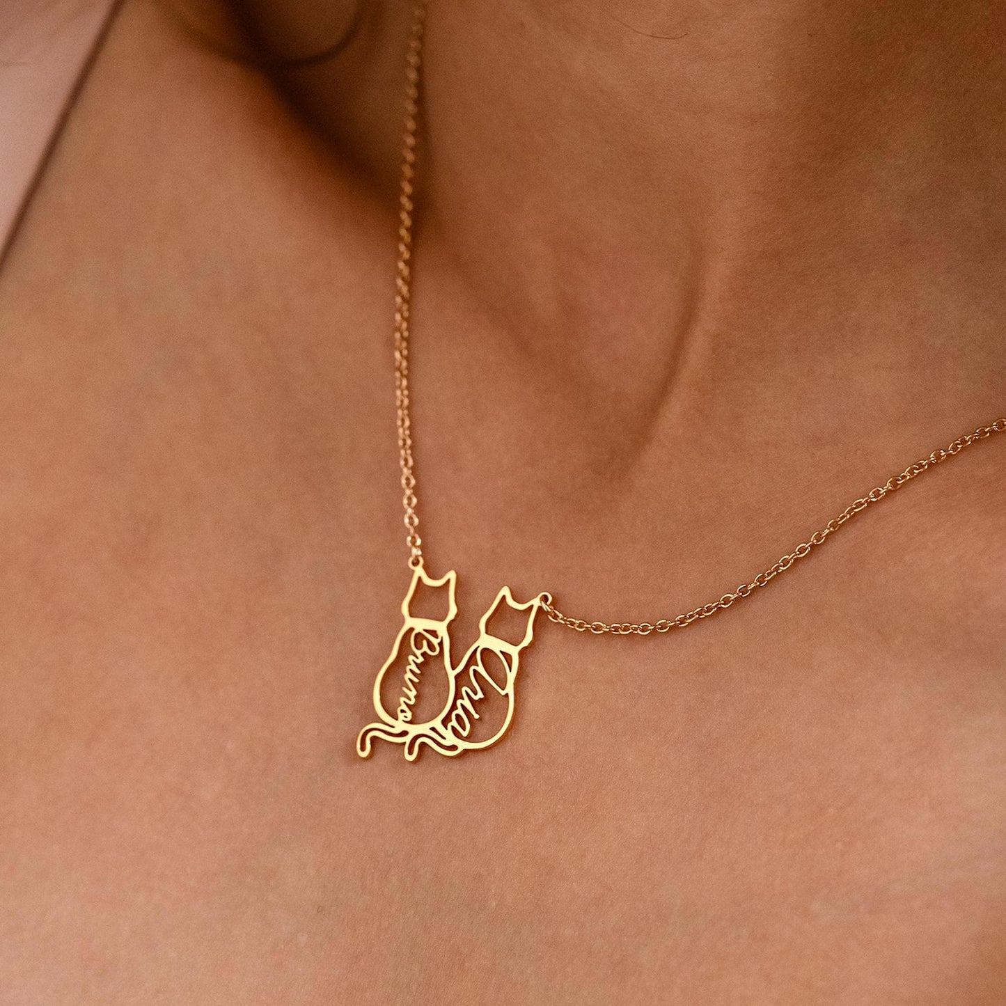 Personalized Cat Name Necklace, Custom Cat Silhouette Necklace with Name, Minimalist Cat Necklace, Memorial Gift, Cat Lovers Christmas Gift