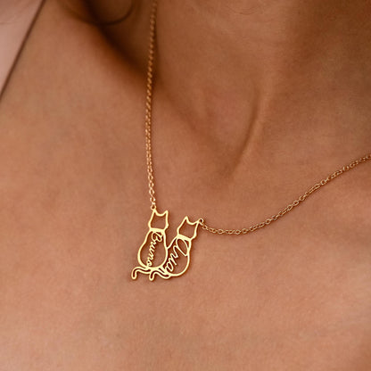 Personalized Cat Name Necklace, Custom Cat Silhouette Necklace with Name, Minimalist Cat Necklace, Memorial Gift, Cat Lovers Christmas Gift