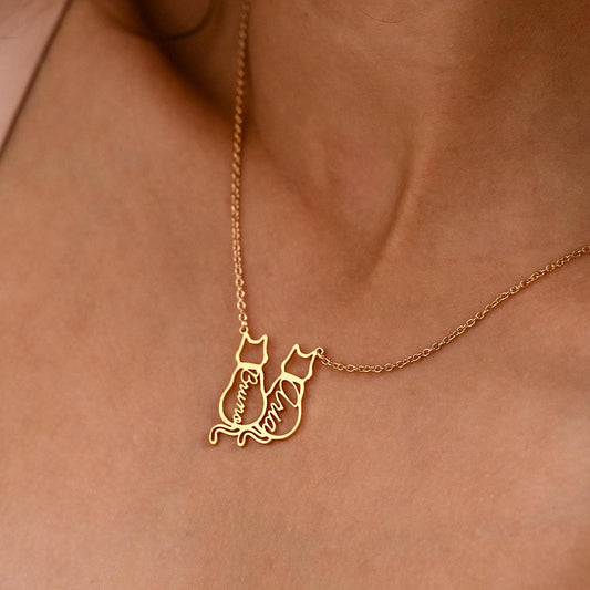 Personalized Cat Name Necklace, Custom Cat Silhouette Necklace with Name, Minimalist Cat Necklace, Memorial Gift, Cat Lovers Christmas Gift