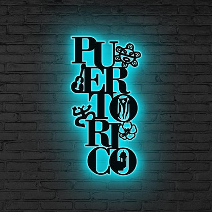 Personalized Puerto Rico Flag Metal Wall Art LED Light, Custom Puerto Rico Lover Name Sign, Born in Puerto Rico Sign, Puerto Rico Decoration