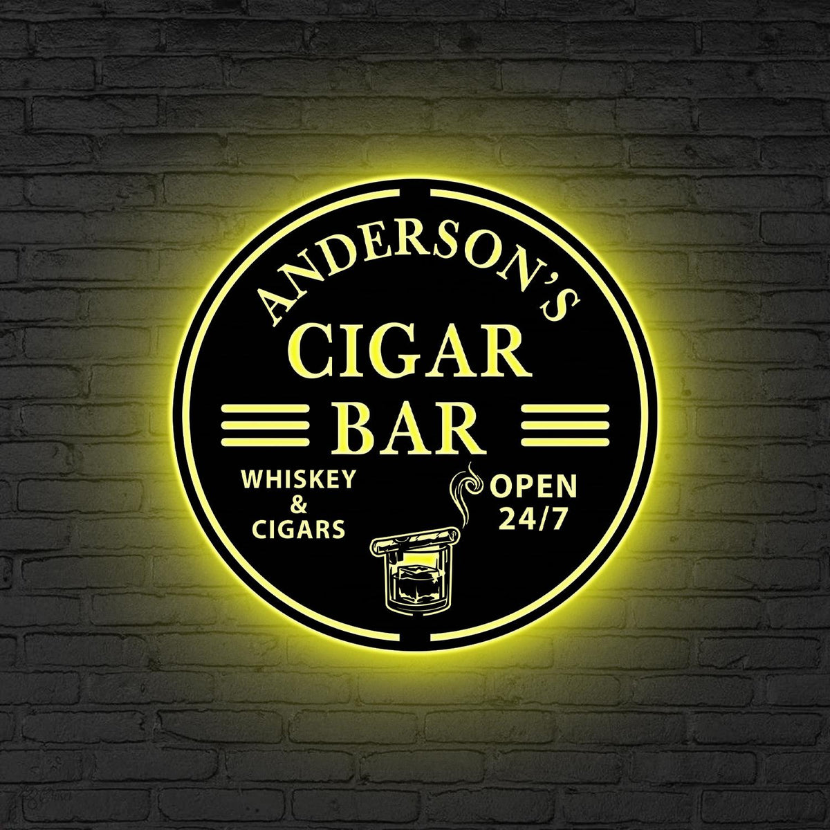 Custom Cigar Lounge Metal Sign Led Light, Cigar Lounge Metal Wall Decor, Whiskey Bar Decor Cigar Lounge Name Sign,Man Cave Sign,Gift for Dad