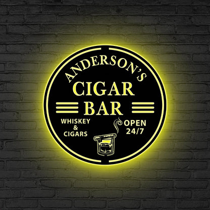Custom Cigar Lounge Metal Sign Led Light, Cigar Lounge Metal Wall Decor, Whiskey Bar Decor Cigar Lounge Name Sign,Man Cave Sign,Gift for Dad